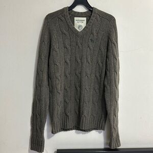 Abercrombie & Fitch Men’s L Brown Wool/Cashmere Blend Cable Knit V-Neck Sweater